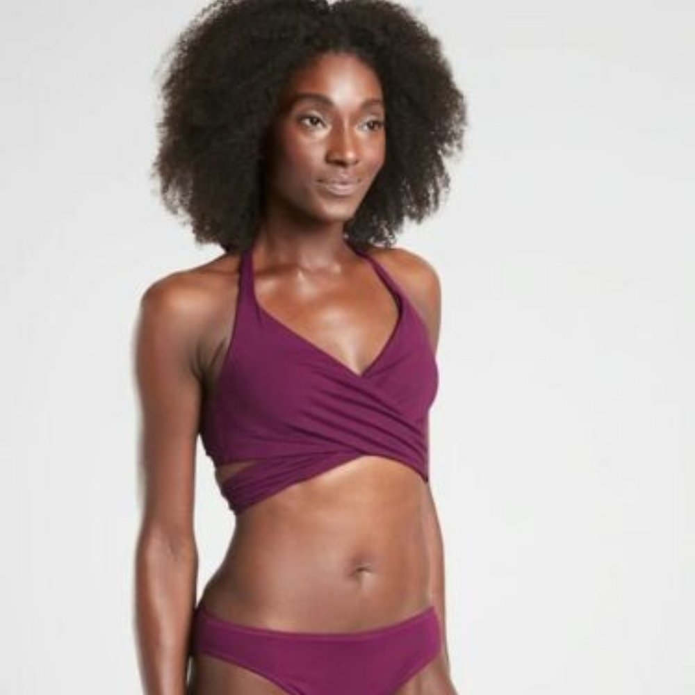 NWT Athleta Bra Sized Velvet Plum Bra Cup Halter Bikini Top Removable Pads